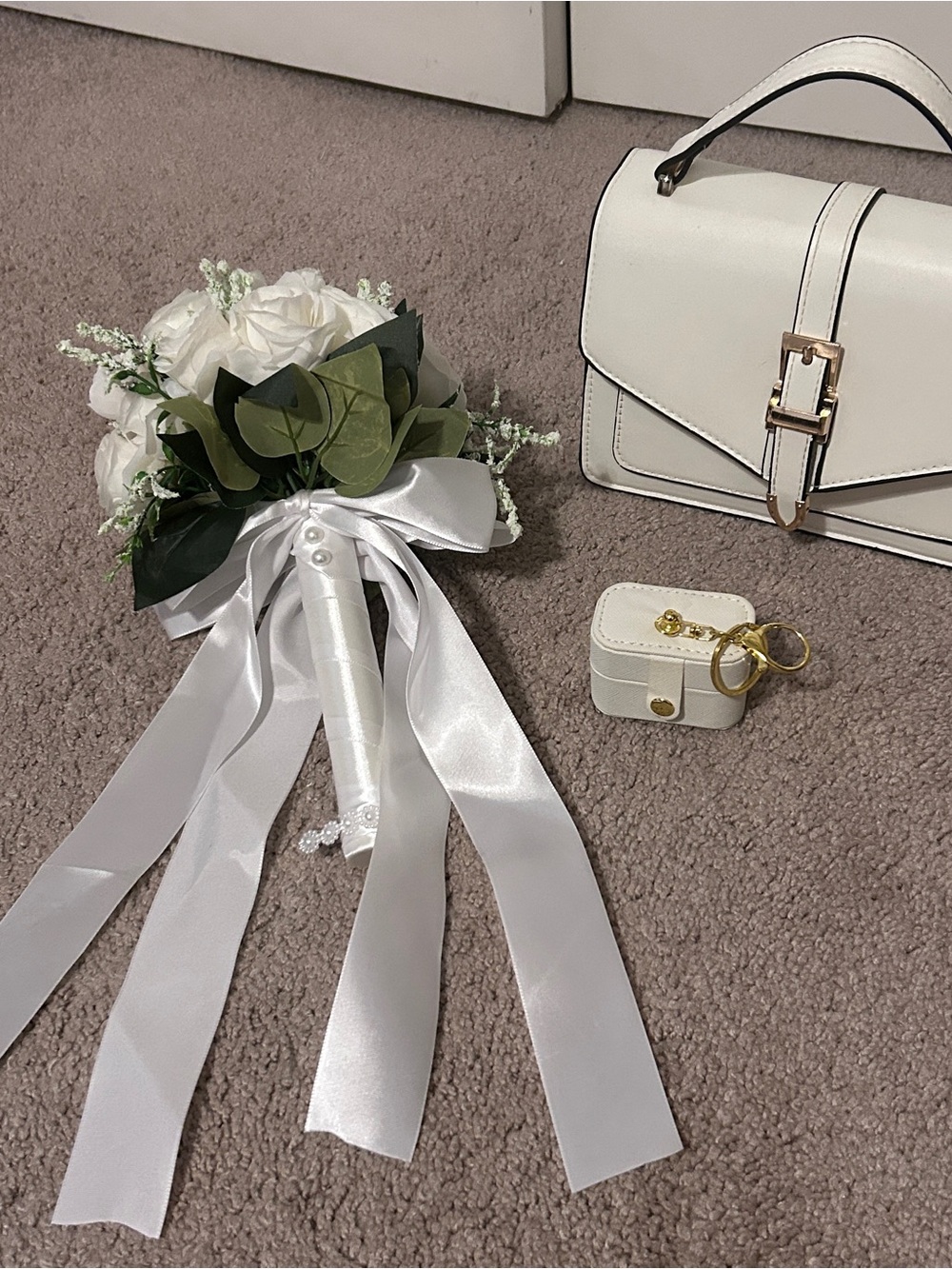 Wedding Bundle - fake bouquet, white purse & ring box